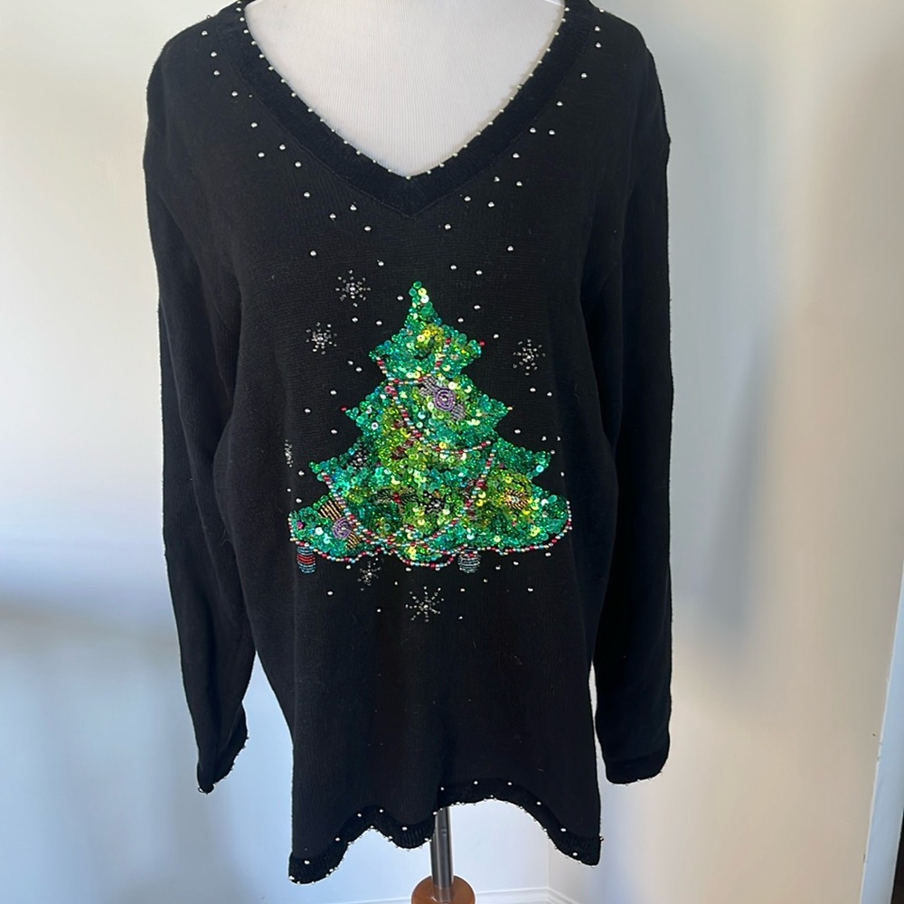 Vintage The Quacker Factory Sequins Holiday Christmas sweater sz XL